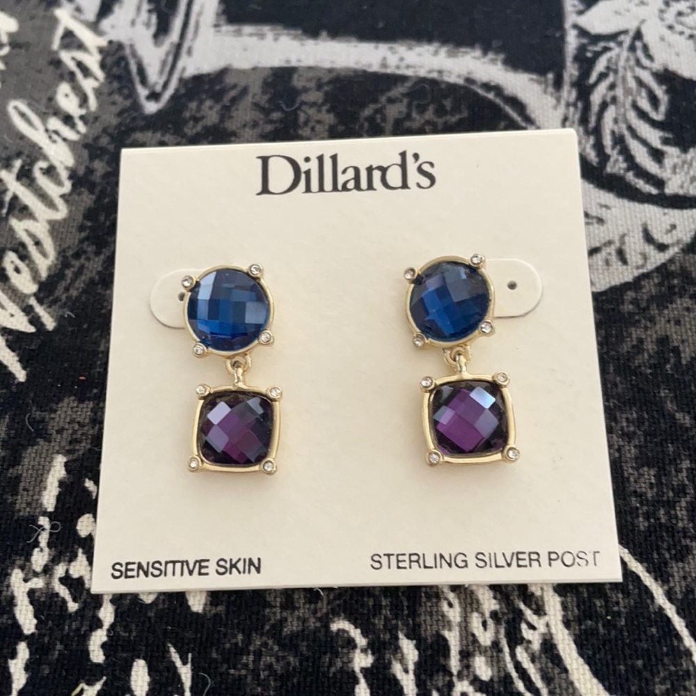 Blue & Purple Faux Gem Earrings